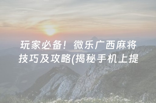 玩家必备！微乐广西麻将技巧及攻略(揭秘手机上提高胜率)