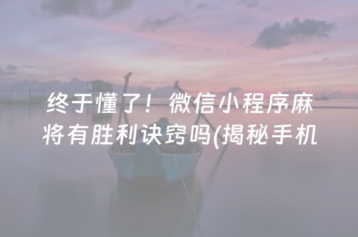 终于懂了！微信小程序麻将有胜利诀窍吗(揭秘手机上插件下载)