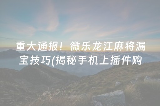 重大通报！微乐龙江麻将漏宝技巧(揭秘手机上插件购买)