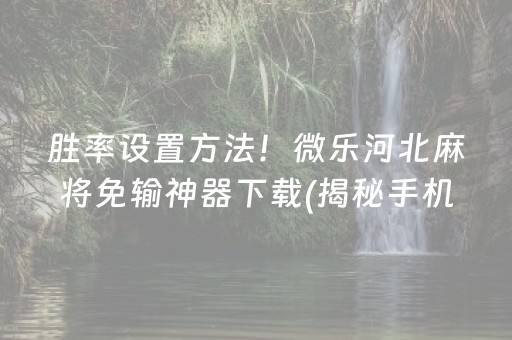 胜率设置方法！微乐河北麻将免输神器下载(揭秘手机上专用神器下载)