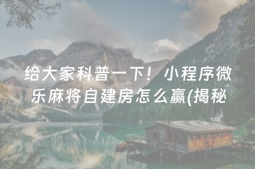 给大家科普一下！小程序微乐麻将自建房怎么赢(揭秘微信里怎么容易赢)