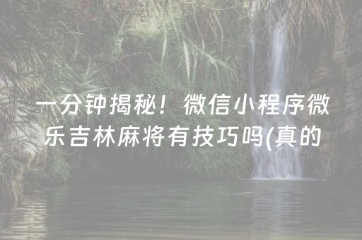 一分钟揭秘！微信小程序微乐吉林麻将有技巧吗(真的有挂确实有挂)