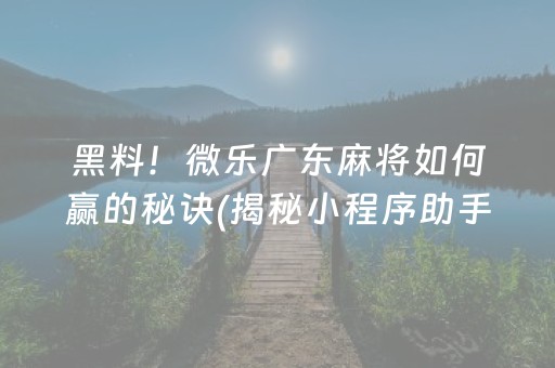 黑料！微乐广东麻将如何赢的秘诀(揭秘小程序助手软件)