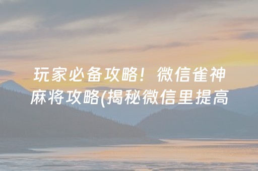 玩家必备攻略！微信雀神麻将攻略(揭秘微信里提高赢的概率)