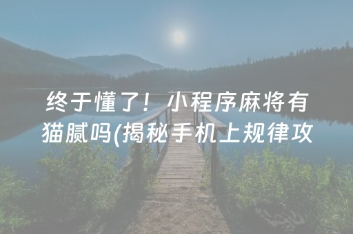 终于懂了！小程序麻将有猫腻吗(揭秘手机上规律攻略)