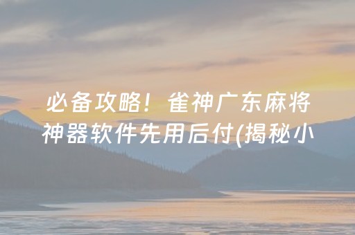 必备攻略！雀神广东麻将神器软件先用后付(揭秘小程序专用神器下载)