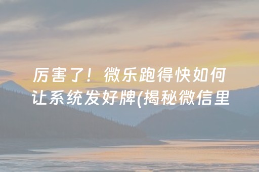 厉害了！微乐跑得快如何让系统发好牌(揭秘微信里插件购买)