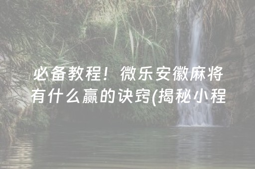 必备教程！微乐安徽麻将有什么赢的诀窍(揭秘小程序胡牌技巧)