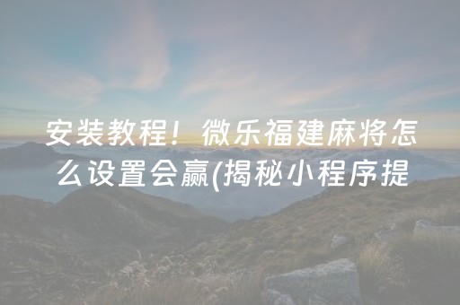 安装教程！微乐福建麻将怎么设置会赢(揭秘小程序提高赢的概率)