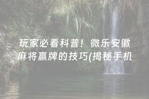 玩家必看科普！微乐安徽麻将赢牌的技巧(揭秘手机上助攻神器)