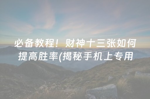 必备教程！财神十三张如何提高胜率(揭秘手机上专用神器)