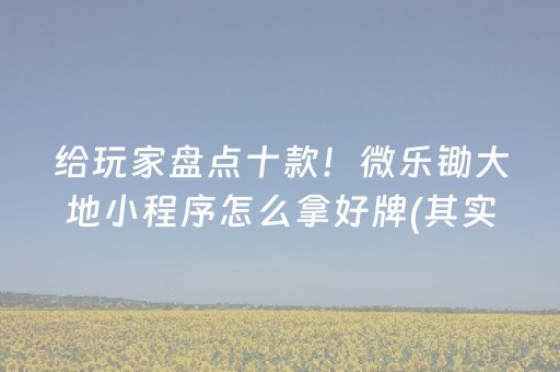 给玩家盘点十款！微乐锄大地小程序怎么拿好牌(其实确实有挂)