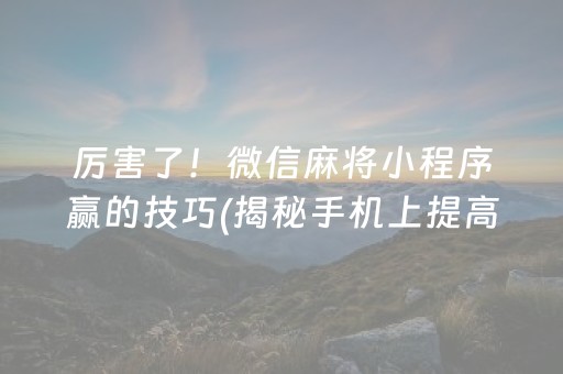 厉害了！微信麻将小程序赢的技巧(揭秘手机上提高赢的概率)