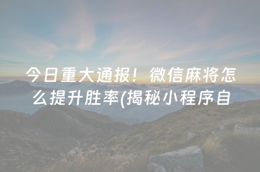 今日重大通报！微信麻将怎么提升胜率(揭秘小程序自建房怎么赢)