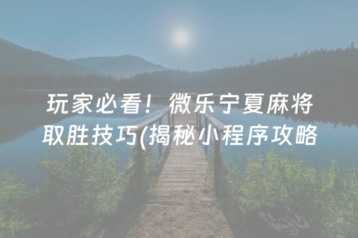 玩家必看！微乐宁夏麻将取胜技巧(揭秘小程序攻略插件)