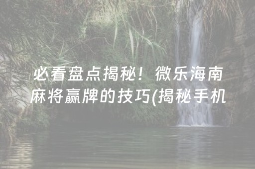 必看盘点揭秘！微乐海南麻将赢牌的技巧(揭秘手机上插件购买)