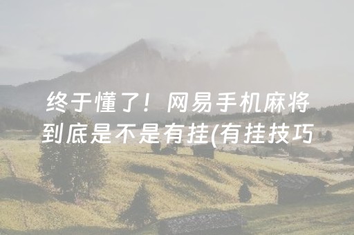 终于懂了！网易手机麻将到底是不是有挂(有挂技巧辅助器)