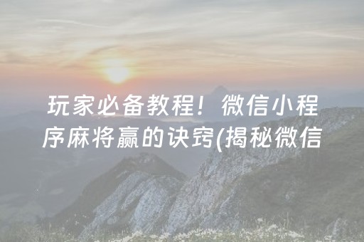 玩家必备教程！微信小程序麻将赢的诀窍(揭秘微信里自建房怎么赢)