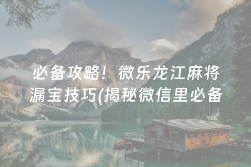 必备攻略！微乐龙江麻将漏宝技巧(揭秘微信里必备神器)