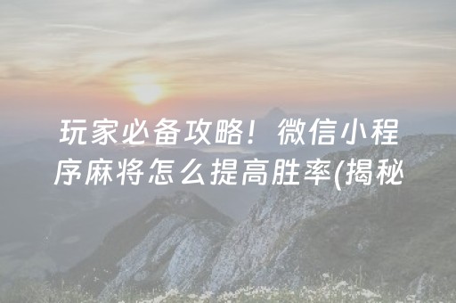 玩家必备攻略！微信小程序麻将怎么提高胜率(揭秘微信里插件下载)