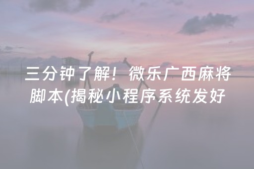 三分钟了解！微乐广西麻将脚本(揭秘小程序系统发好牌)