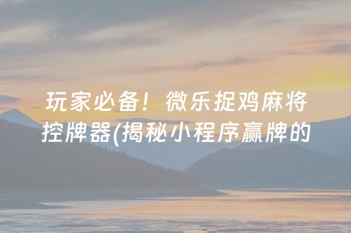 玩家必备！微乐捉鸡麻将控牌器(揭秘小程序赢牌的技巧)