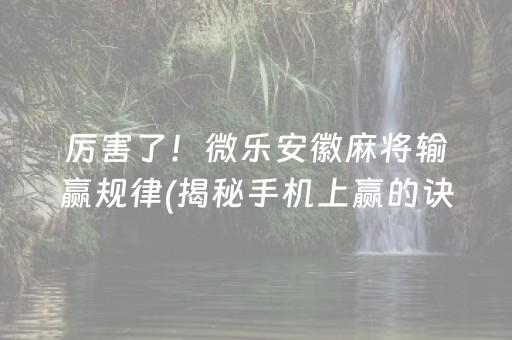 厉害了！微乐安徽麻将输赢规律(揭秘手机上赢的诀窍)