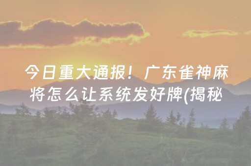 今日重大通报！广东雀神麻将怎么让系统发好牌(揭秘微信里确实有猫腻)