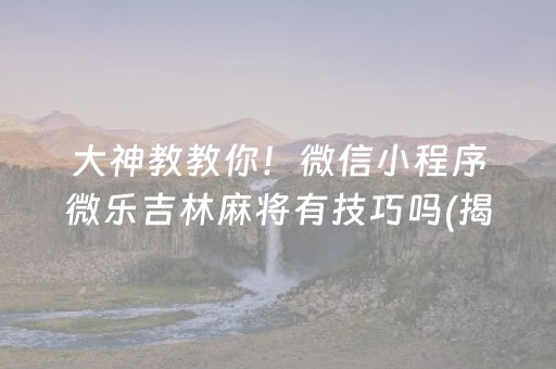 大神教教你！微信小程序微乐吉林麻将有技巧吗(揭秘小程序怎么容易赢)