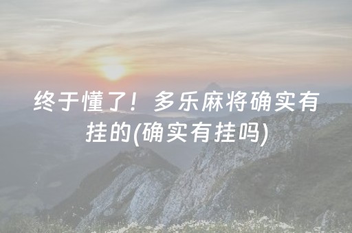 终于懂了！多乐麻将确实有挂的(确实有挂吗)