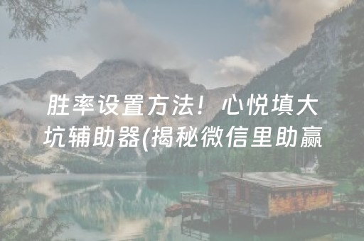 胜率设置方法！心悦填大坑辅助器(揭秘微信里助赢神器购买)