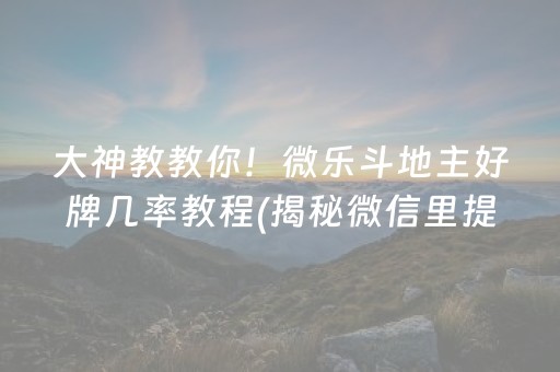 大神教教你！微乐斗地主好牌几率教程(揭秘微信里提高赢的概率)