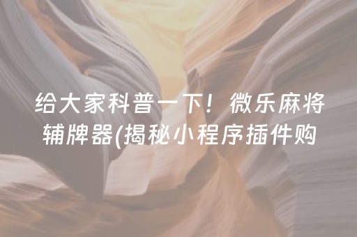 给大家科普一下！微乐麻将辅牌器(揭秘小程序插件购买)