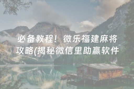 必备教程！微乐福建麻将攻略(揭秘微信里助赢软件)