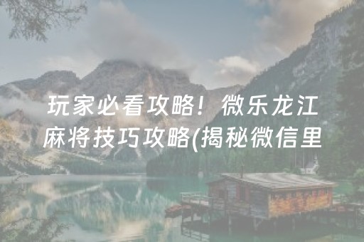 玩家必看攻略！微乐龙江麻将技巧攻略(揭秘微信里赢的秘诀)