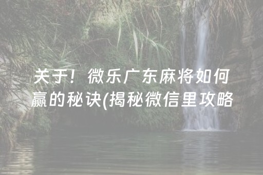 关于！微乐广东麻将如何赢的秘诀(揭秘微信里攻略插件)