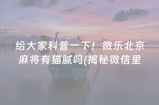 给大家科普一下！微乐北京麻将有猫腻吗(揭秘微信里插件下载)