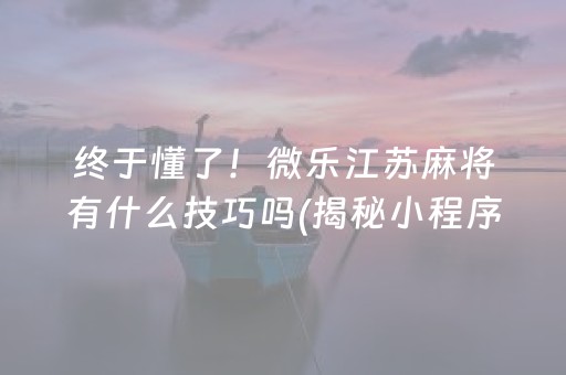 终于懂了！微乐江苏麻将有什么技巧吗(揭秘小程序赢的秘诀)