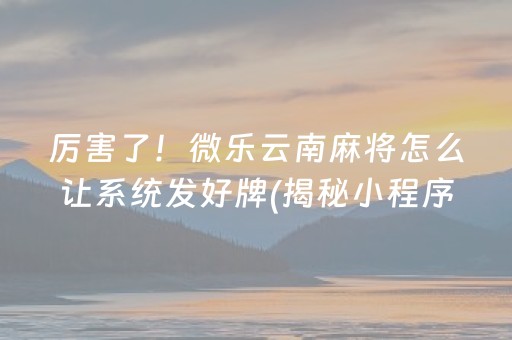 厉害了！微乐云南麻将怎么让系统发好牌(揭秘小程序助赢神器购买)