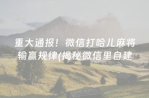 重大通报！微信打哈儿麻将输赢规律(揭秘微信里自建房怎么赢)