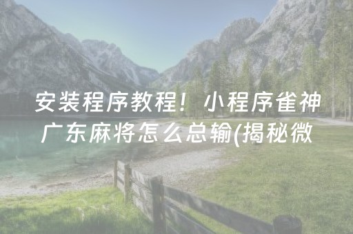 安装程序教程！小程序雀神广东麻将怎么总输(揭秘微信里确实有猫腻)