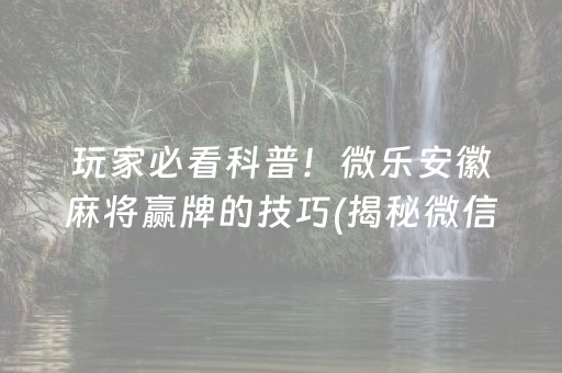 玩家必看科普！微乐安徽麻将赢牌的技巧(揭秘微信里赢的秘诀)