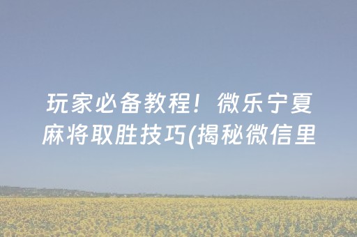 玩家必备教程！微乐宁夏麻将取胜技巧(揭秘微信里赢的秘诀)