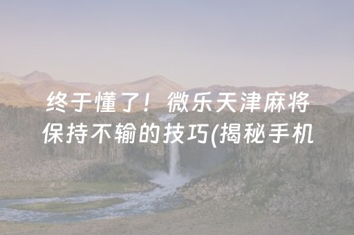 终于懂了！微乐天津麻将保持不输的技巧(揭秘手机上攻略插件)