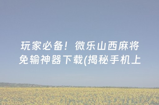 玩家必备！微乐山西麻将免输神器下载(揭秘手机上规律攻略)