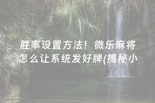 胜率设置方法！微乐麻将怎么让系统发好牌(揭秘小程序确实有猫腻)