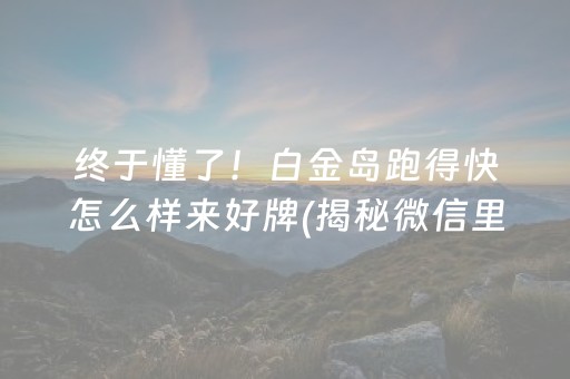 终于懂了！白金岛跑得快怎么样来好牌(揭秘微信里助赢神器购买)