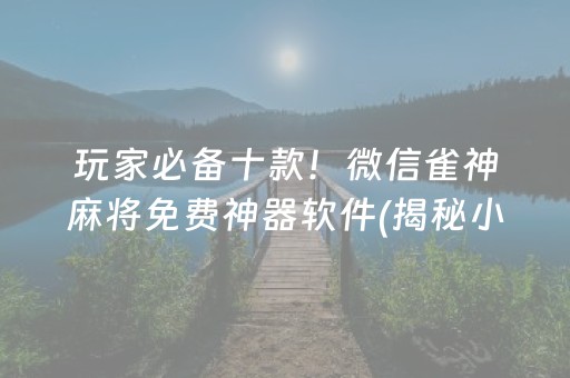 玩家必备十款！微信雀神麻将免费神器软件(揭秘小程序专用神器下载)