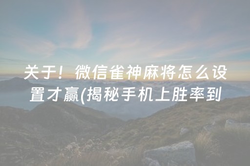 关于！微信雀神麻将怎么设置才赢(揭秘手机上胜率到哪调)