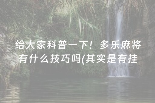 给大家科普一下！多乐麻将有什么技巧吗(其实是有挂确实有挂)